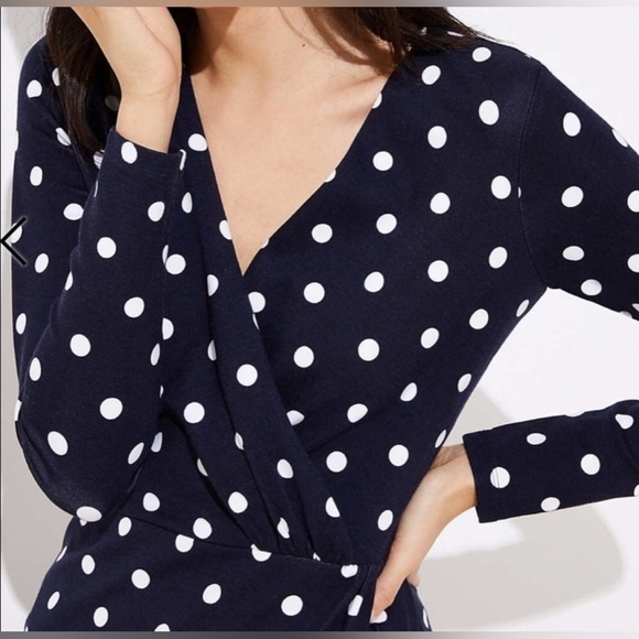NWT LOFT Navy Polka Dot Wrap Dress - Size 4 - Picture 6 of 10